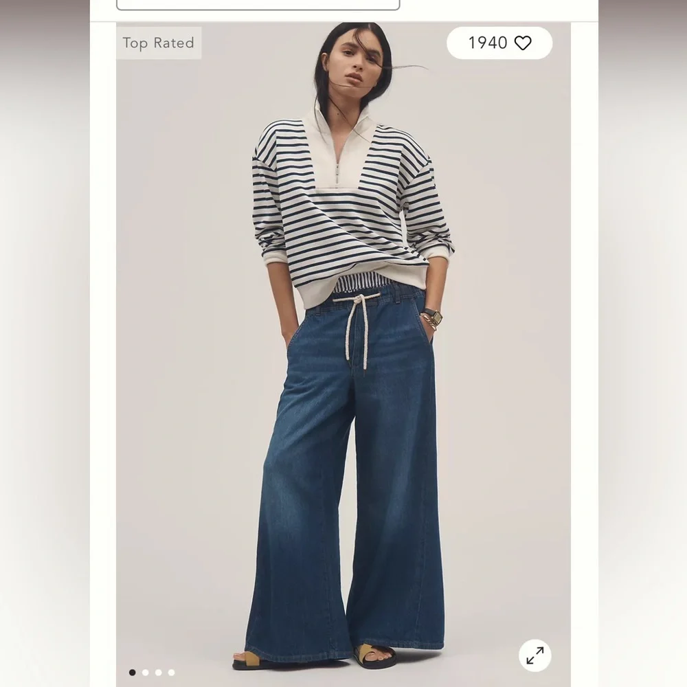 Pilcro Wide-Leg Flare Jeans in Dark Blue (Cave Wash)